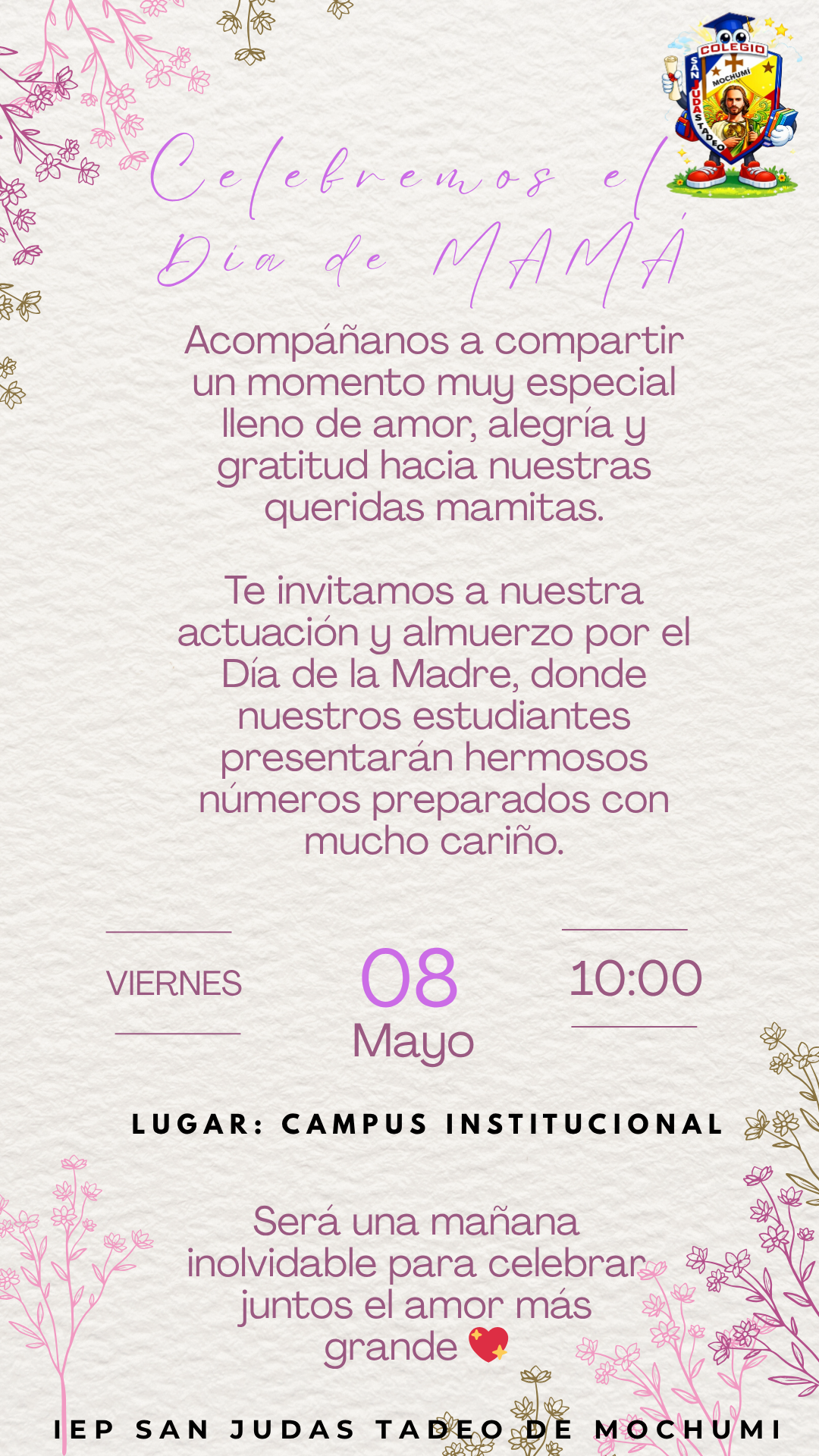 Tu Story Saludo Día de la Madre Floral Rosa y